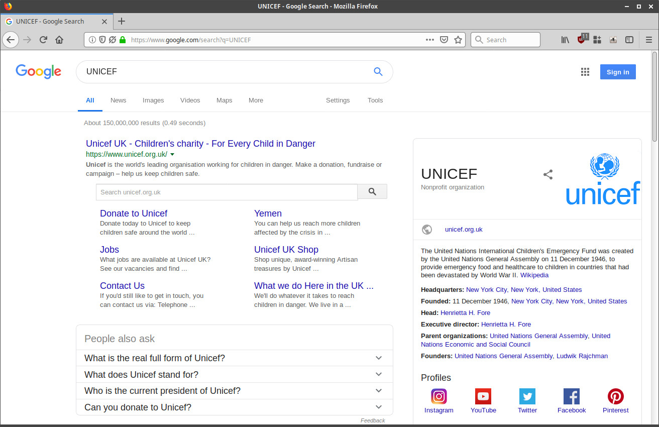 Screenshot of a Google Search with a Knowledge Graph card on the right.